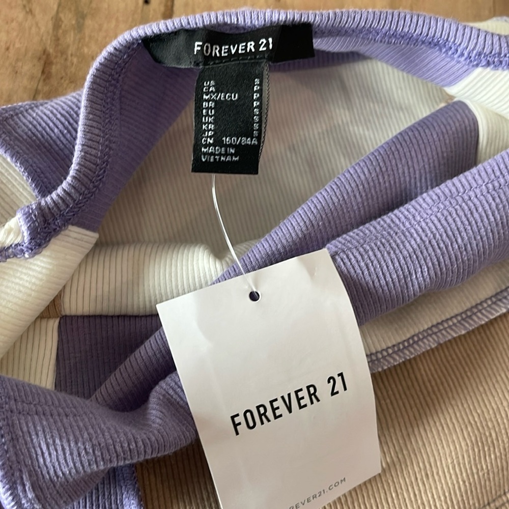 NWT Forever 21 Ribbed Colorblock Long Sleeve Crop Top Small 90s Y2K Square neck - Picture 7 of 8
